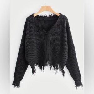 Frayed Black Knit Sweater